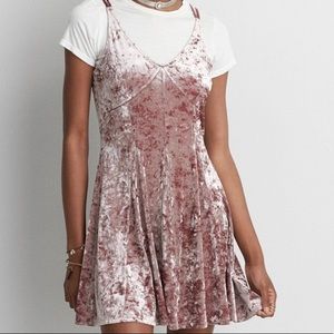 American Eagle Mauve Crushed Velvet Skater Dress
